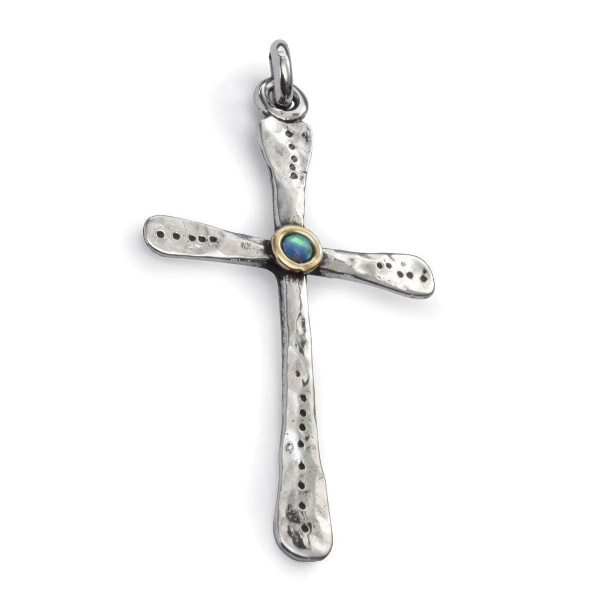 Two Tone Cross Pendant Necklace with Opal