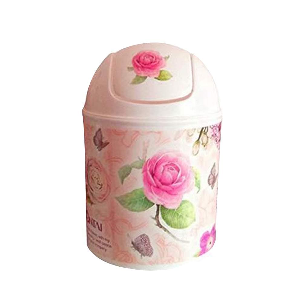 Hflove Plastic Table Top Trash Can Mini Swing Lid Rose Countertop Trash Can
