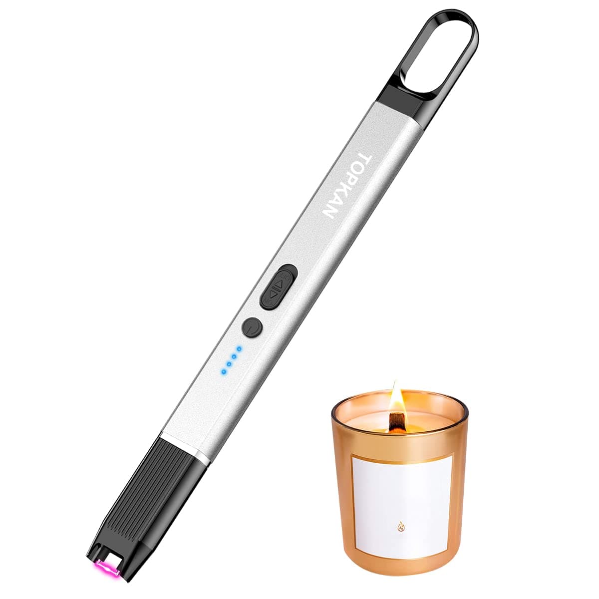 Electric Lighter, Candle Lighter, Windproof USB Rechargeable Electronic Plasma Arc Lighter with Safety Lock, Battery Indicator, Long Lighter for Candle, Camping, BBQ, Grill, Fireplace 1