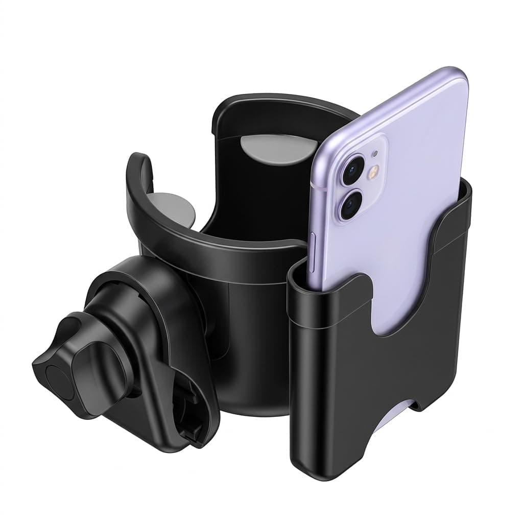Universal Stroller Cup Holder, Adjustable Drink Holder with Phone Holder for Baby Stroller, Wheelchair, Walker, Bike, Scooter, Gifts for Family Member.