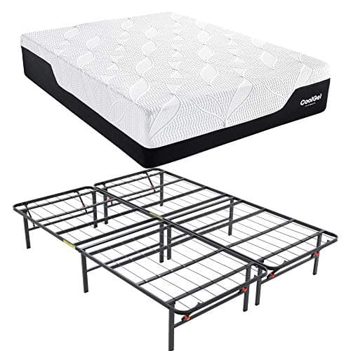 Classic Brands Cool Gel 2.0 Chill Memory Foam 14-Inch Mattress with Hercules Heavy-Duty 14-Inch Platform Metal Bed Frame and BONUS Pillow, Twin