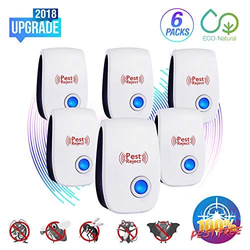[2018 Upgraded] Ultrasonic Pest Repeller, Electrical Bug Repellent, Non-toxic Pest Repellent Plug in Indoor and Outdoor Pest Control for Mosquito Spider Ant Mice Roach and other Insect (6 packs)