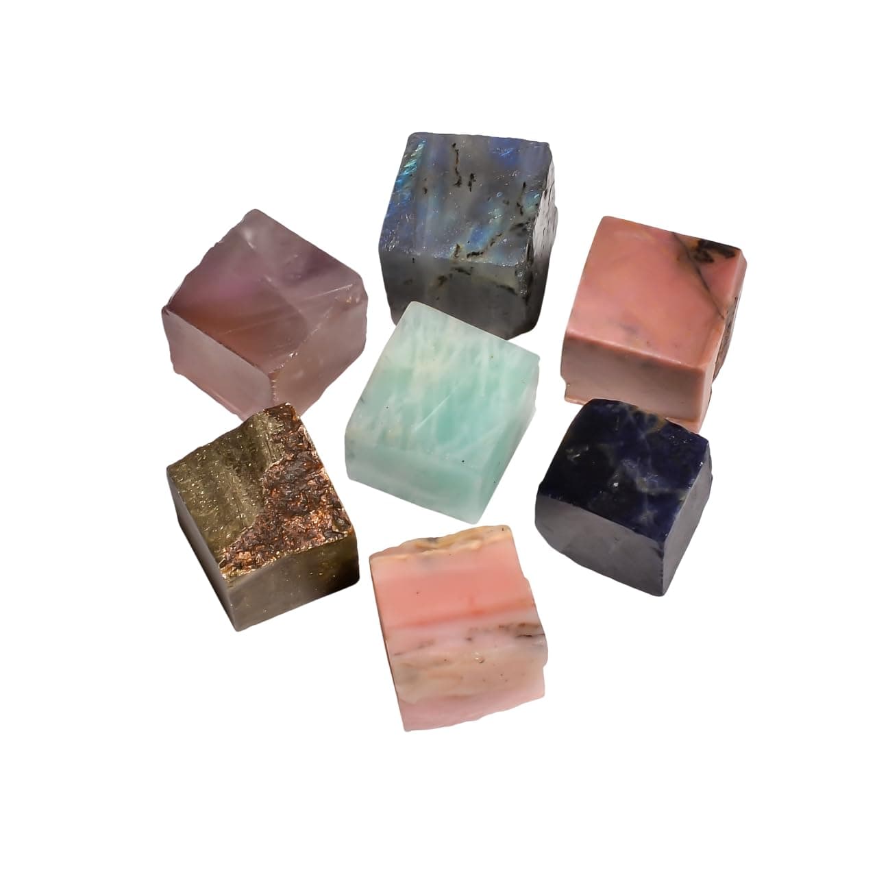 7pcs Chakra Healing Cubes + Mix Gemstones + Wholesale Raw Stones + Jewelry Making Loose Supply + DIY + Wire Wrapping + Bulk Crystals + (Size : 16-20mm) (300+cts)