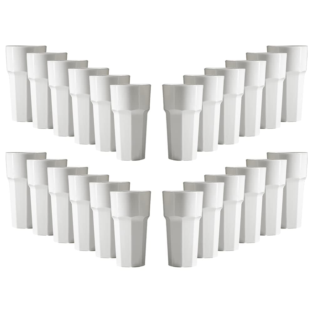 Set of Unbreakable Reusable Polycarbonate Plastic White Octagon Shaped 12 OZ Tumblers. (330ml/ 12oz to Rim Height 14.4cm, Max Diameter 7.9cm) Realistic Alternative to Real Glass (24)