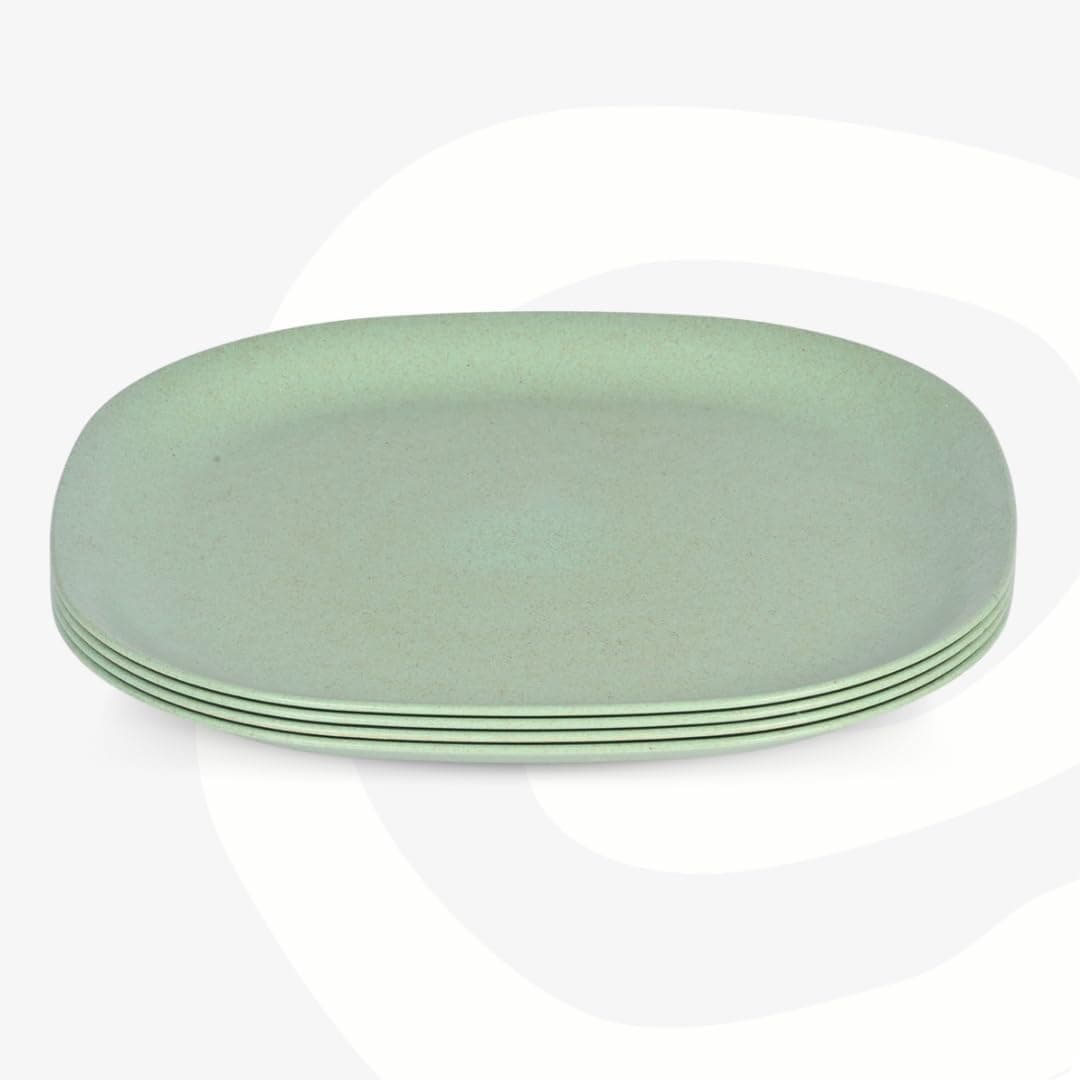 Eha Set of 4 Earth-Friendly Square Dinner Plates |11 inch | Unbreakable Plates Made with Bamboo Fibers & Rice Husk Fiber | Microwave Safe Full Dinner Plates |Celeste