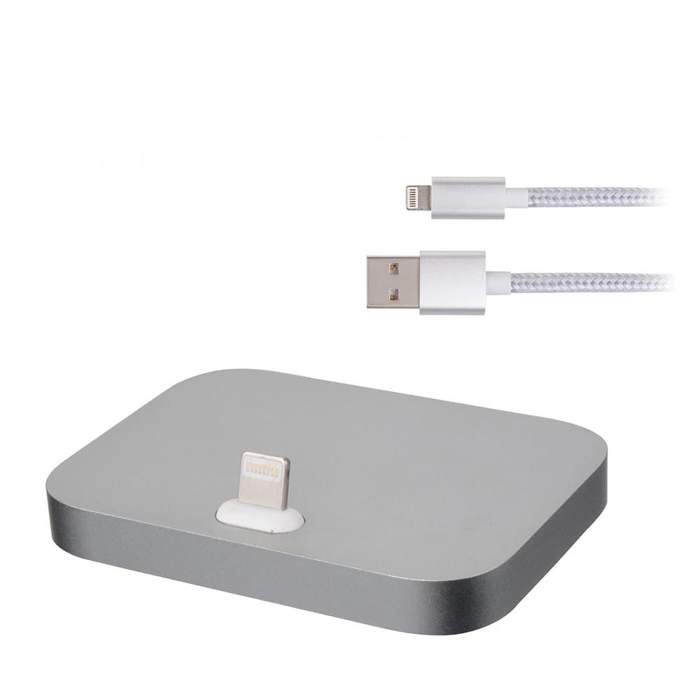 Kiipmoving iPhone Lightning Dock - Aluminum docking station, charge and sync stand for iPhone SE/6/6S/PLUS/5/5C/5S(Braided Metal Lightning USB cable included) (Silver)