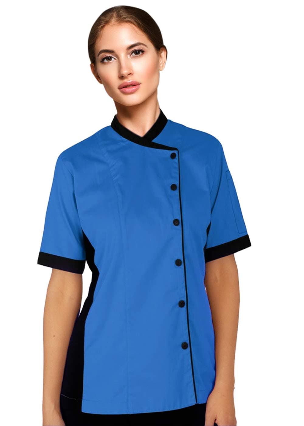 Uniformates.comShort Sleeves Women's Ladies Side Mesh Panel Chef Coat By Uniformates (Royal Blue, M (For Bust 36-37))