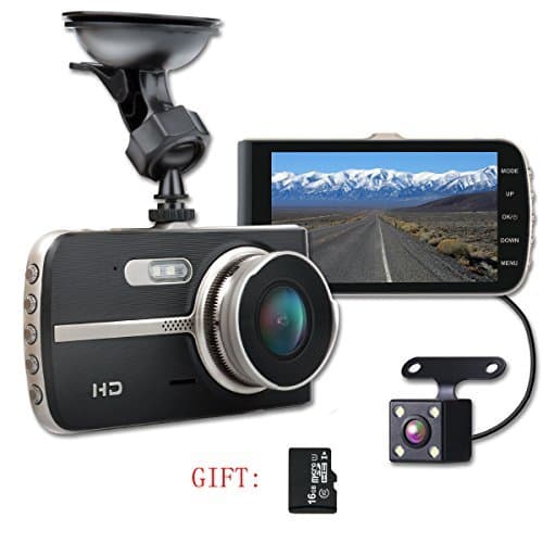 SHISHUO Dash Cam Front and Rear - 4 Inch Big Screen 1080P HD IPS Display Vehicle Driving Recordor Cameras with 16GB Micro SD Card, G-Sensor, Motion Detect, LED Compensation, Parking Monitoring