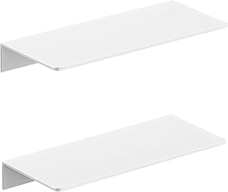 HNVNER Glossy White Metal Floating Shelf 2-Piece Set, Adhesive Wall Shelves in Thickened Aluminium Wall Mounted Shower Caddy, Ideal for Display & Storage in Living Room, Bedroom, Bathroom (11.7")