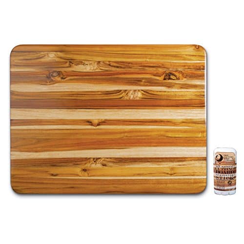 TeakHaus Edge Grain Teak 24 X 18 Inch Rectangular Hand-Grip Cutting Board with Seasoning Stick