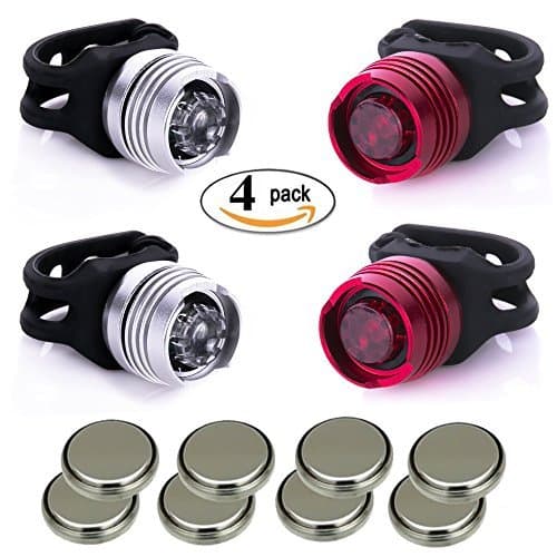 Bicycle Light Front and Rear Aluminum LED Bike Light Set - Features 2 Front & 2 Rear Ultrabright Lights — Fits Bikes, Bicycle Helmets & Backpacks — Easy Installation
