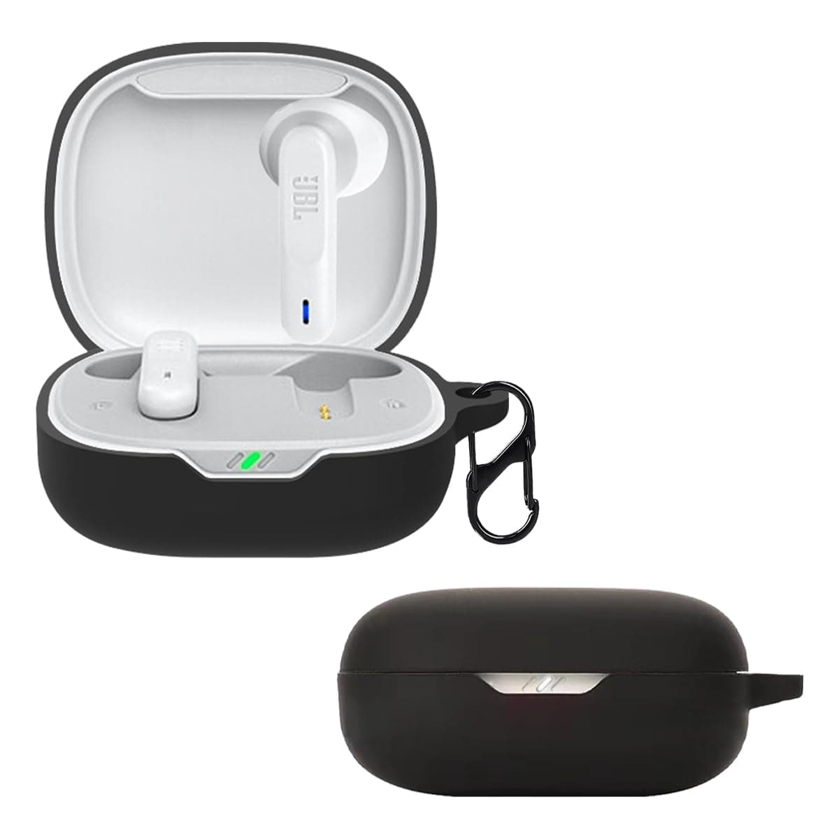 carinacoco Silicone Case for JBL Wave Flex with Carabiner, Soft and Flexible, Ultra-Thin Shockproof Cover Slim-Fit Anti-Fall Earphone Case for JBL Wave Flex, Black