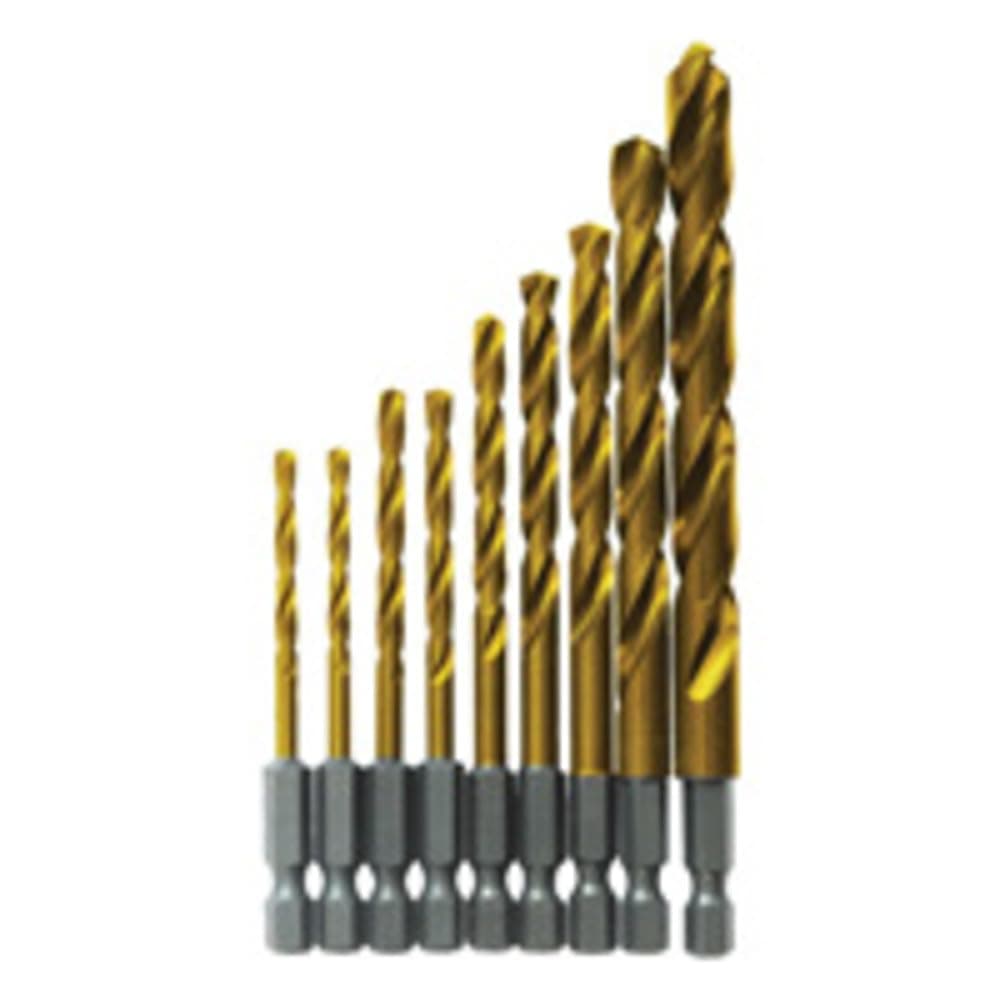 BOSCH TI9IM 9-Piece Assorted Set Titanium Nitride Coated Metal Drill Bits with Included Case Impact Tough with Impact-Rated Hex Shank Ideal for Heavy-Gauge Carbon Steels, Light Gauge Metal, Hardwood