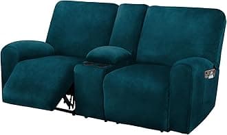 Ultimate Decor Reclining Love Seat with Middle Console Slipcover, 8-Piece Velvet Stretch Loveseat Reclining Sofa Covers, 2 seat Love seat Recliner Cover, Thick, Soft, Washable, (Deep Teal)