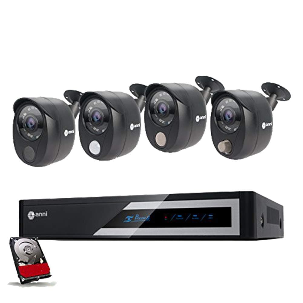 Anni CCTV Camera System 8 Channel 1080N H.264 DVR with 4 x 1080p Outdoor Wired Infrared Cameras, Weatherproof CCTV Camera, Motion Detection, Email Alert, Mobile Phone Control, with 1TB HDD
