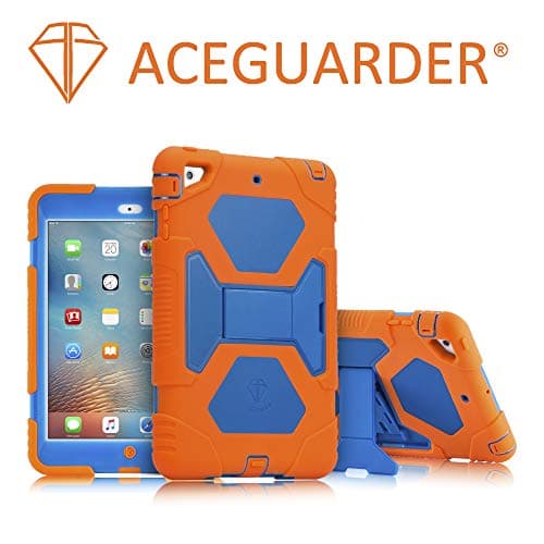 iPad Mini Case, ACEGUARDER Full Body Protective Premium Soft Silicone Cover with Screen Protector & Adjustable Kickstand for iPad Mini 1 2 3(Orange/Blue)