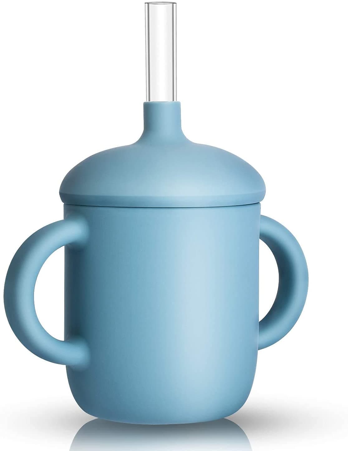 通用 Toddler Cup, Silicone Training Cup Sippy Cup with Straw, Spill Proof and Non-Slip Handles, Unbreakable, Trainer Cup for Babies Toddlers and Infants (Blue)