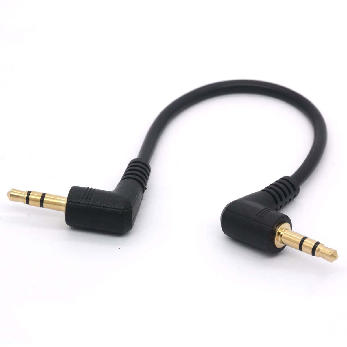 Short 3.5mm Right Angle Cable, Gold Plated 90 Degree 3.5 Male to Male Audio Stereo Jack Plug Car Aux 3-Pole TRS