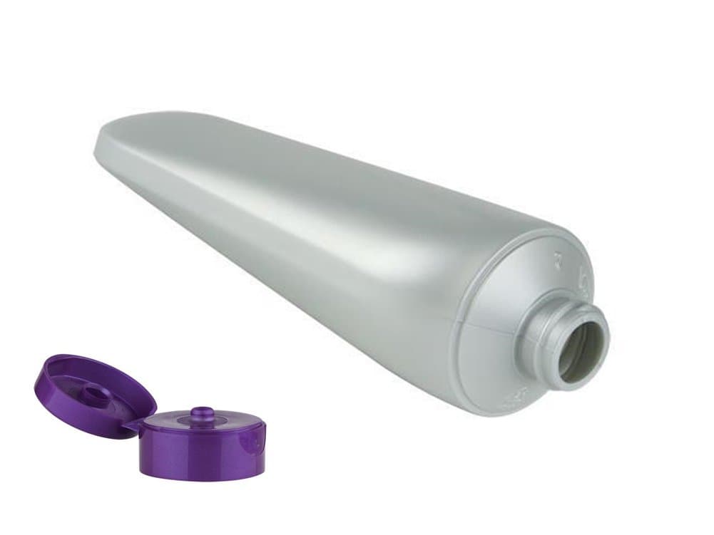 8 Oz. Silver Tottle Hdpe 22-400 Plastic Bottle w/Flip Top Purple Dispensing Cap