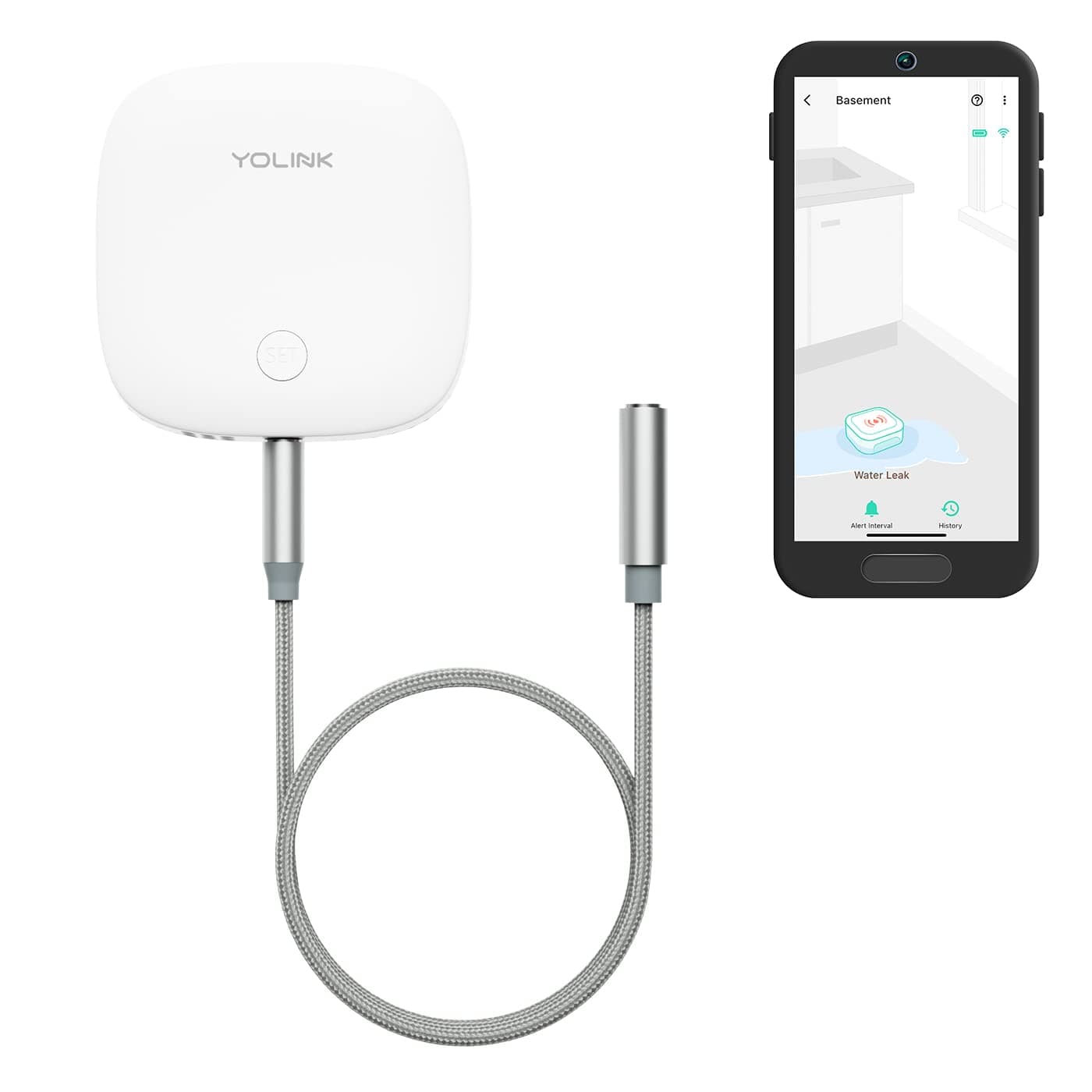 Water Leak Sensor 2 - 1/4 Mile World's Longest Range Smart Home Detector With Built-in Siren Up to 105dB, Compatible with Alexa and IFTTT - YoLink Hub Required, YS7904-UC