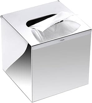 Sumnacon (Stainless Steel Polished) - Stainless Steel Tissue Box Holder, Wall Mounted Square Pumping Paper Case Dispenser Desk Organiser for Bathroom Vanity Countertops Office Hotel Car