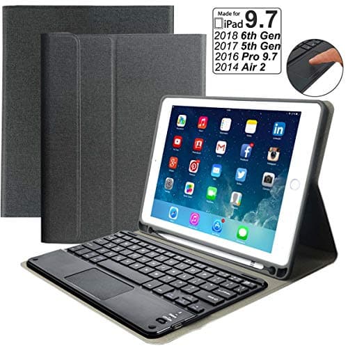 iPad Keyboard Case for iPad 2018 (6th Gen) - iPad 2017 (5th Gen) - iPad Pro 9.7 - iPad Air 2 -Eoso iPad Cover with Keyboard Built-in Touchpad & Pencil Holder(9.7", Black)