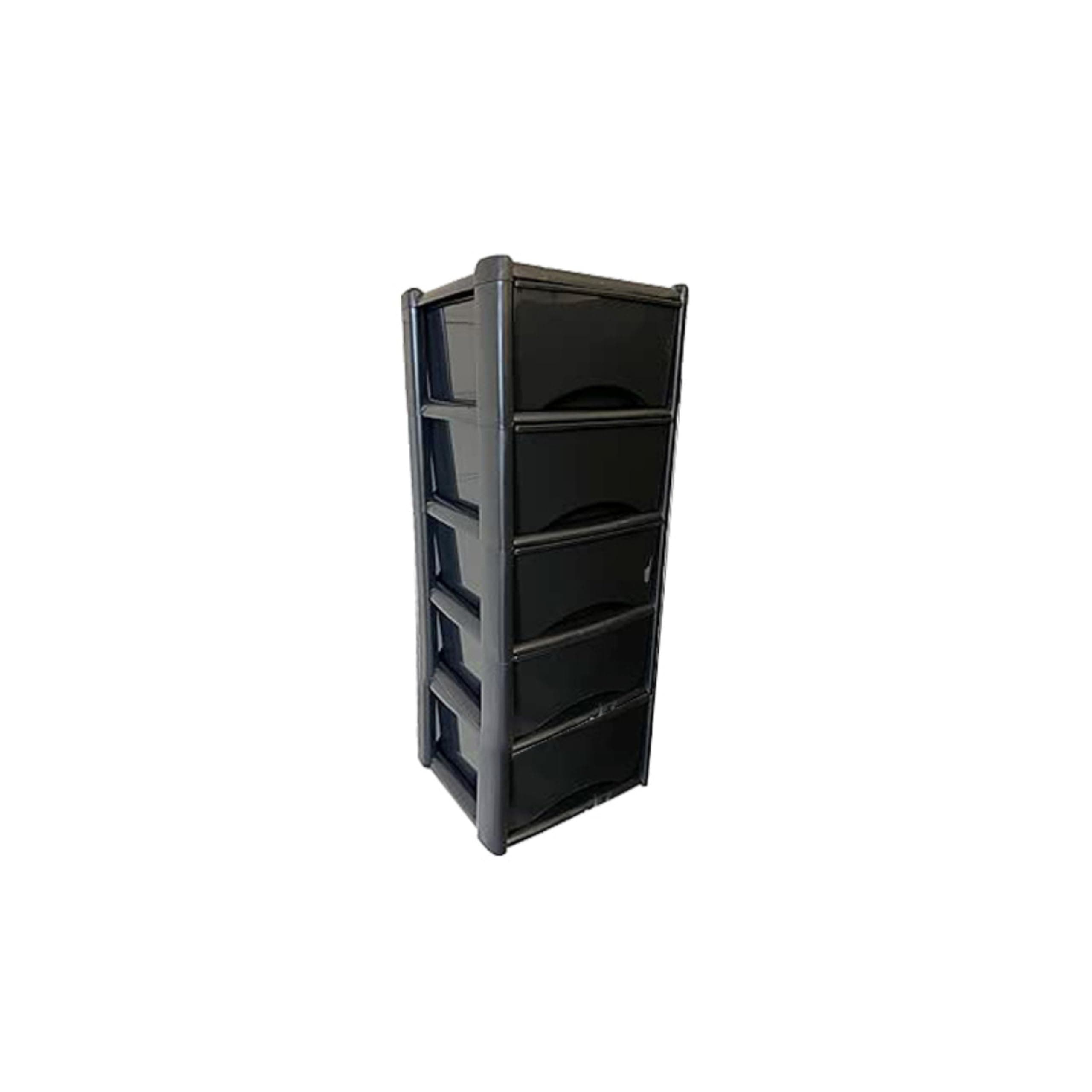 Neat. 5 Plastic Storage Drawers Unit with See-Through Drawers, Compact Vertical Design – Durable Plastic, Ideal for Organizing Office Crafts, and Household Items, 100cm x L39cm x W39cm - Black