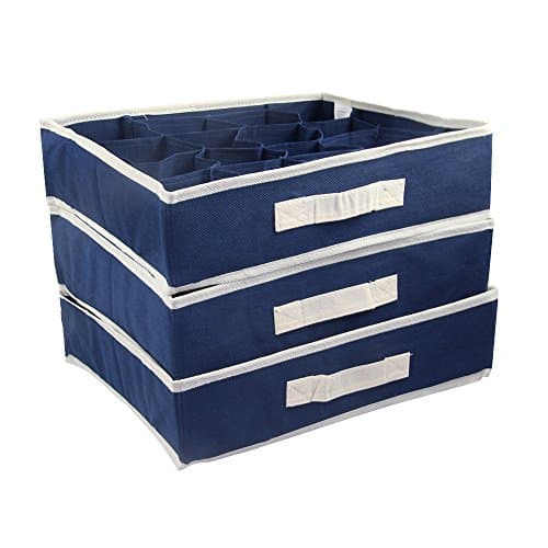 LELU 3 Set Blue 16-pocket Foldable Organizer Drawer Callapsible Storage Box