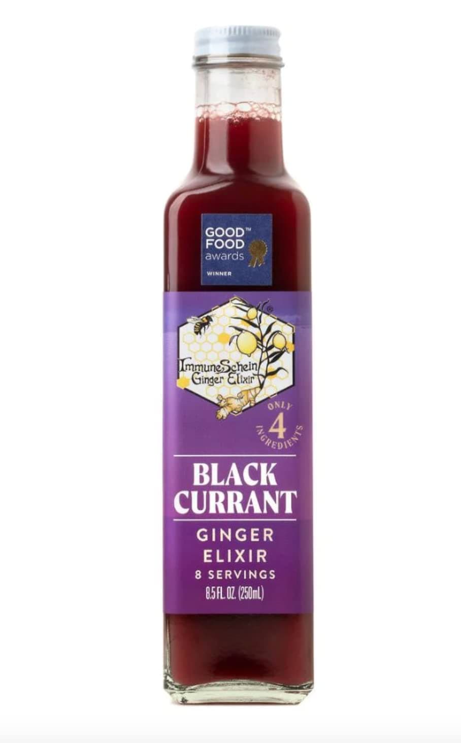 ImmuneSchein Black Currant Ginger Elixir Shots - Only 4 Real Food Ingredients, No Water, Vinegar or Preservatives: Handcrafted from Organic Ginger Roots & Black Currant (8.5 fl oz, 1 Pack)