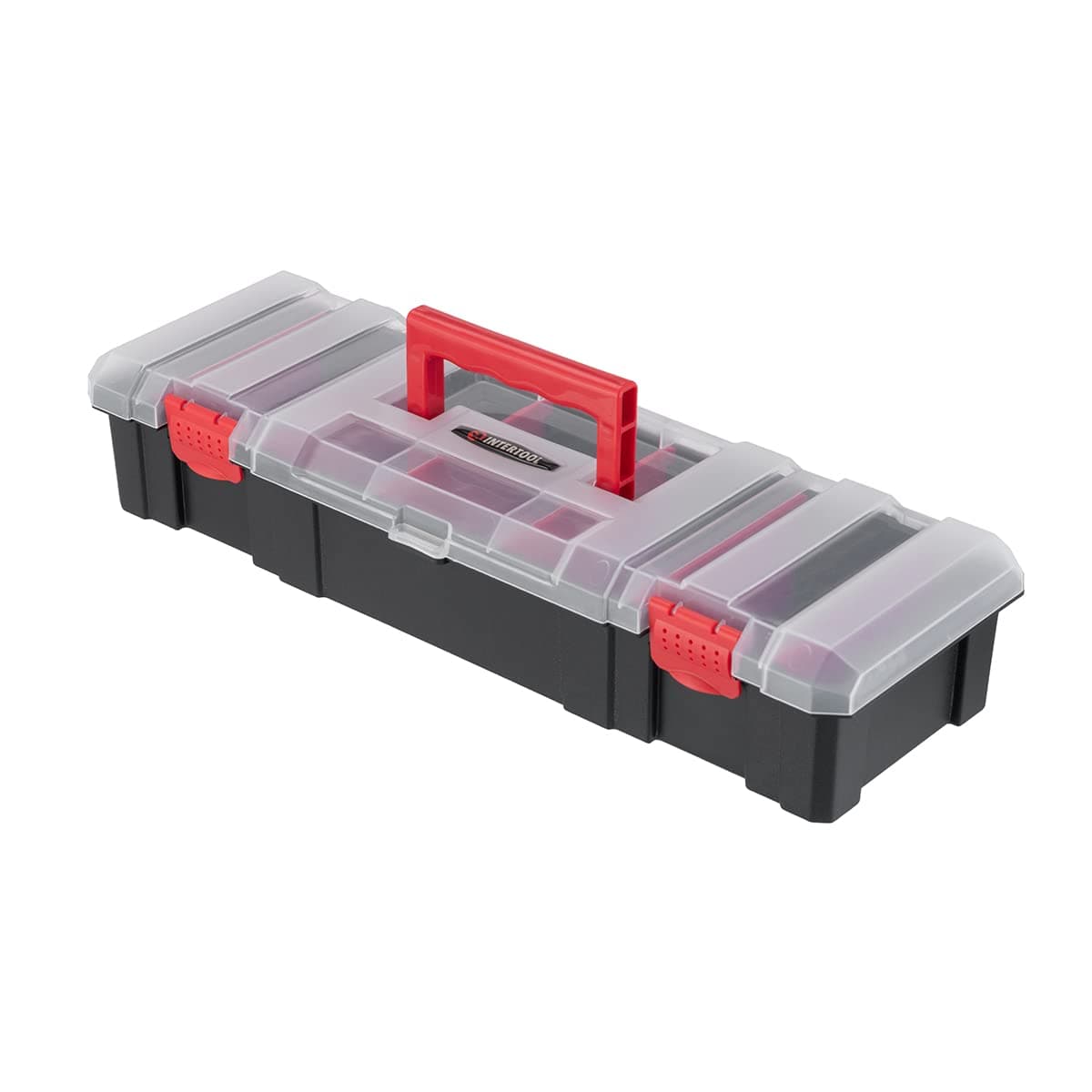 INTERTOOLHardware Organizer Tool Box with Dividers, 7 Compartment Small Parts Storage Container, Protective Plastic Case with Secure Latches, Store Nuts, Bolts, Screws, Nails, Black and Red BX08-4042