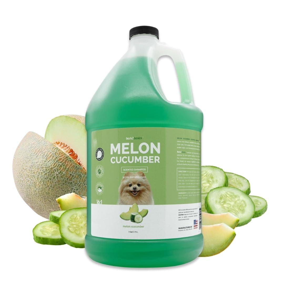 Bark2Basics Melon Cucumber Dog Shampoo, 1 Gallon - Unique Herbal Blend, Professional Grade, Delivers Nutrients to Skin and Coat, Eliminates Smelly Pet Odors