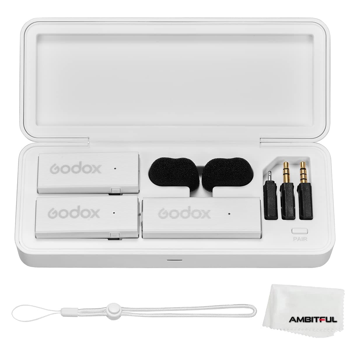 GODOXMoveLink Mini LT KIT 2 2.4GHz Wireless Microphone Lapel Mic 2X TX Transmitters + 1x Receiver with Charging Case for iPhone Lightning iPad Smartphone -White
