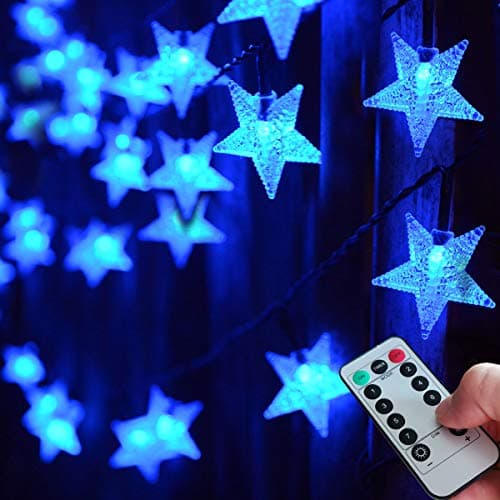 Abkshine Blue Fairy Lights, Battery Operated Star Lights String with Timer, Battery LED Lights for Indoor Bedoorm Outdoor Chirstmas Hanukkah Decorations(25ft, 50 LED)