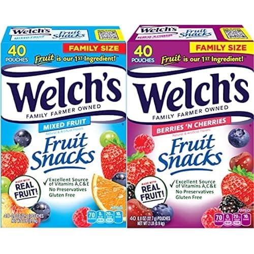 Fruit Snacks Bundle, Mixed Fruit & Berries 'N Cherries, Gluten Free, Bulk Pack, Individual Single Serve Bags, 0.8 oz (Pack of 80)