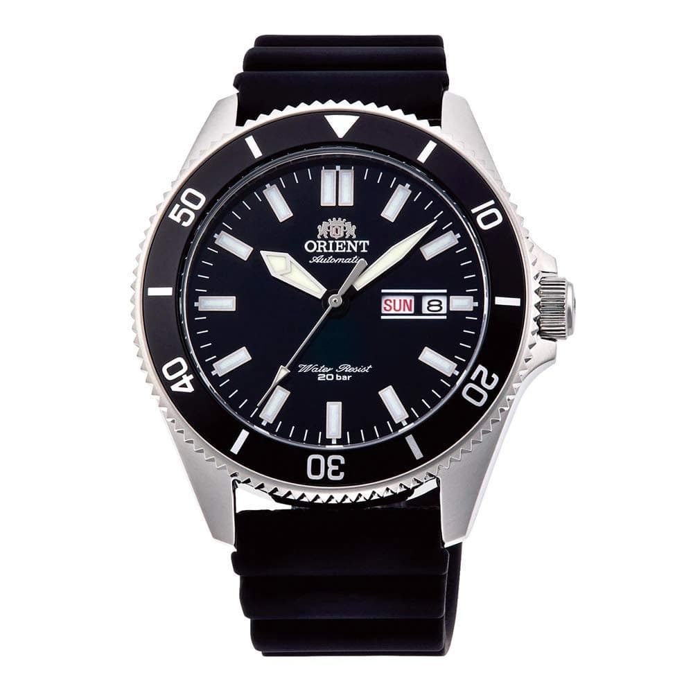 Orient Kano/Big Mako Men's Automatic Manual Winding Mechanical Sports Steel Silicone Wrist Watch - Underwater, Silicone Black, Strap