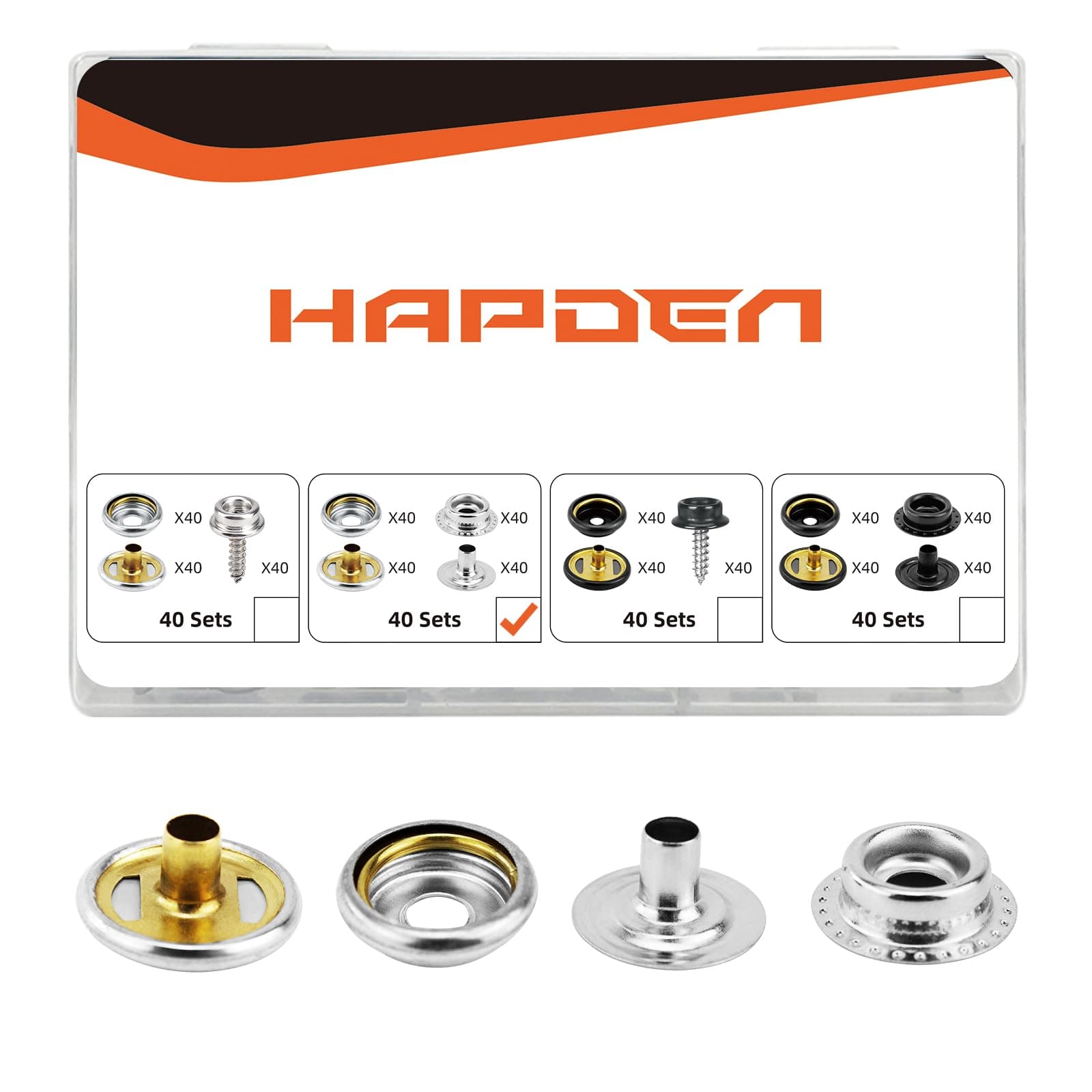 HAPDEN 160 pcs snap Buttons,snap Fasteners kit 15mm Stainless Steel Snaps Marine Grade Boat Canvas Snaps,3/8" Socket Metal Snaps for Clothing Leather Boat Cover Fabric (Regular)