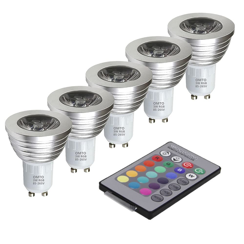 GU10 3W RGB Color Changing Spotlight with IR Remote Control Mood Ambiance Lighting Colorful LED Light Bulbs,Dimmable 85-265V (Pack of 5)