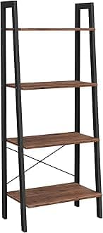 VASAGLE Ladder Shelf, 4-Tier Bookshelf, Bookcase, for Living Room, Bedroom, Kitchen, Home Office, Industrial Style, Steel Frame, Hazelnut Brown and Black LLS044B03