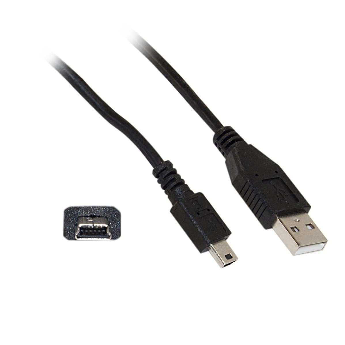 PCCONNECT USB Type A Male/Mini-B Male Cable, 5 Pin, Black, one Foot