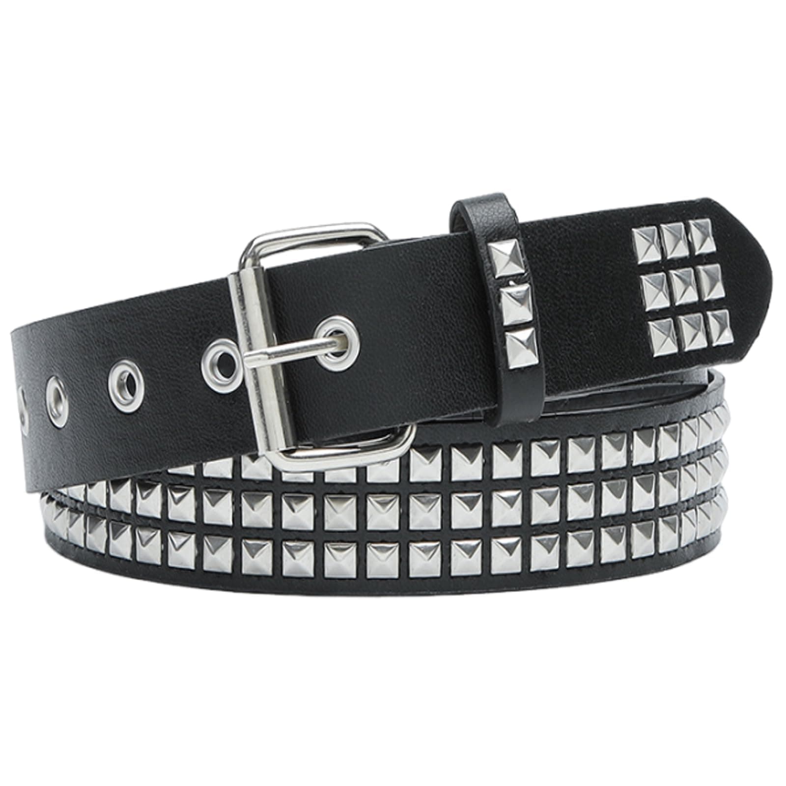 Punk Rivet Studded Belt Silver Pyramid Studs Studded Vintage Punk Rock Metal Single Prong Buckle Casual Party Wear Goth Fashion Accessories Metal Punk Rivet Belt for Men and Women, Black, 1