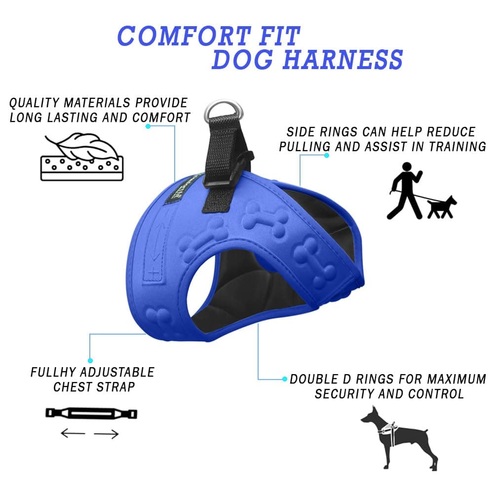 Comfort Fit Dog Harness No Pull with 2 Leash Clips Step in Harness for Small Sized Dogs Soft Padded Comfortable All Weather Dog Vest with Easy Control Adjustable Buckles for Dogs & Puppies – Blue XS