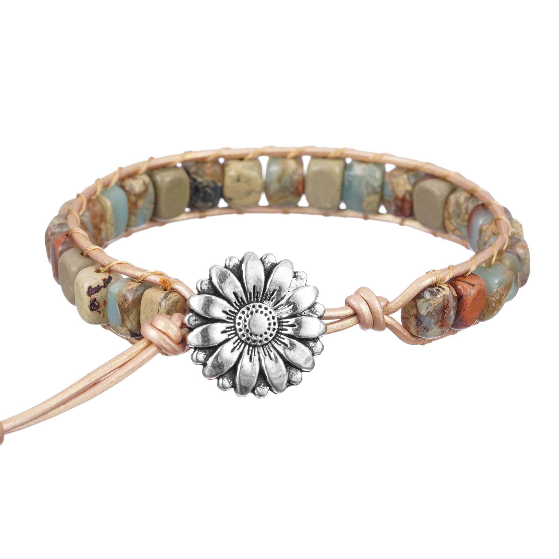 Plumiss Boho Natural Stone Wrap Bracelet, Handmade Gemstone 1-5 Wrap Adjustable Bracelet Jewelry for Women, Symbol of Transformation Daily Wear Gift