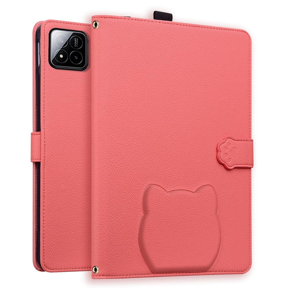 for Xiaomi Pad 7 Pro / 8 Pro Wallet Case Leather Stand Table Cover with Stylus Holder, 3D Effect Cat Pattern - Watermelon Red