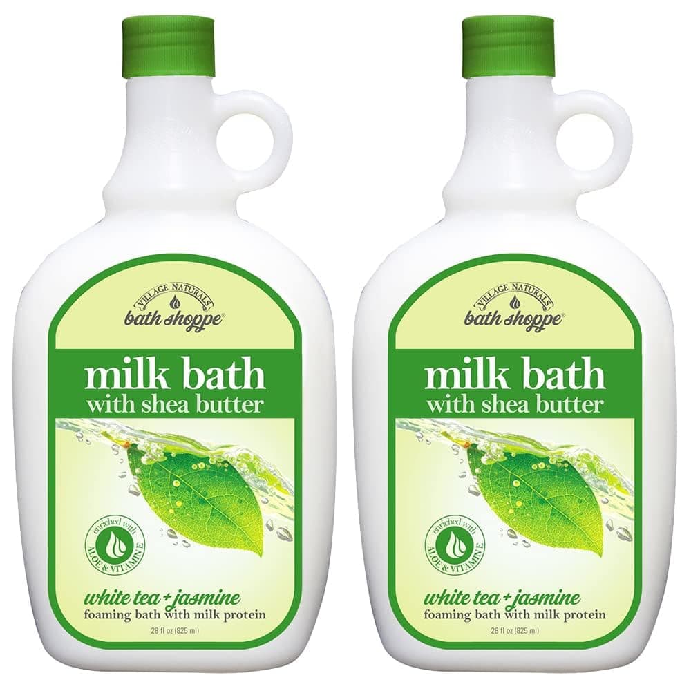 Village Naturals Bath Shoppe, White Tea and Jasmine Foaming Milk Bath, 28 Fl Oz, Pack of 2