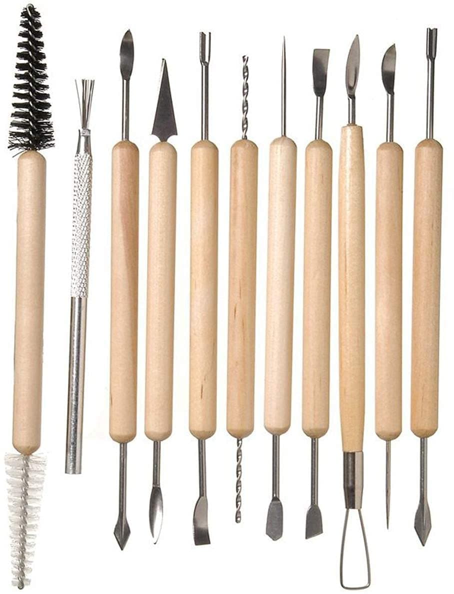 PSB 11 Pcs Clay Ceramic and Sculpting Pottery Clay Tools Set Wooden Handle and Steel Ends Art and Craf Hobby Material