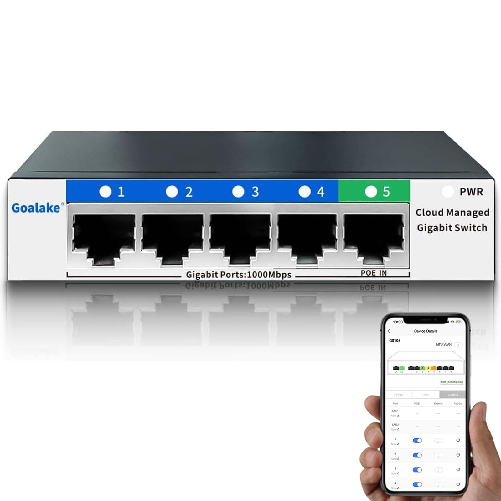 5-Port Gigabit Switch,Easy Smart Managed,Plug & Play,Desktop/Wall-Mount,Sturdy Metal,Home Network Hub,Office Ethernet Splitter,Silent Operation,Support QoS,Vlan,DHCP,Web Interface/Phone App Monitor