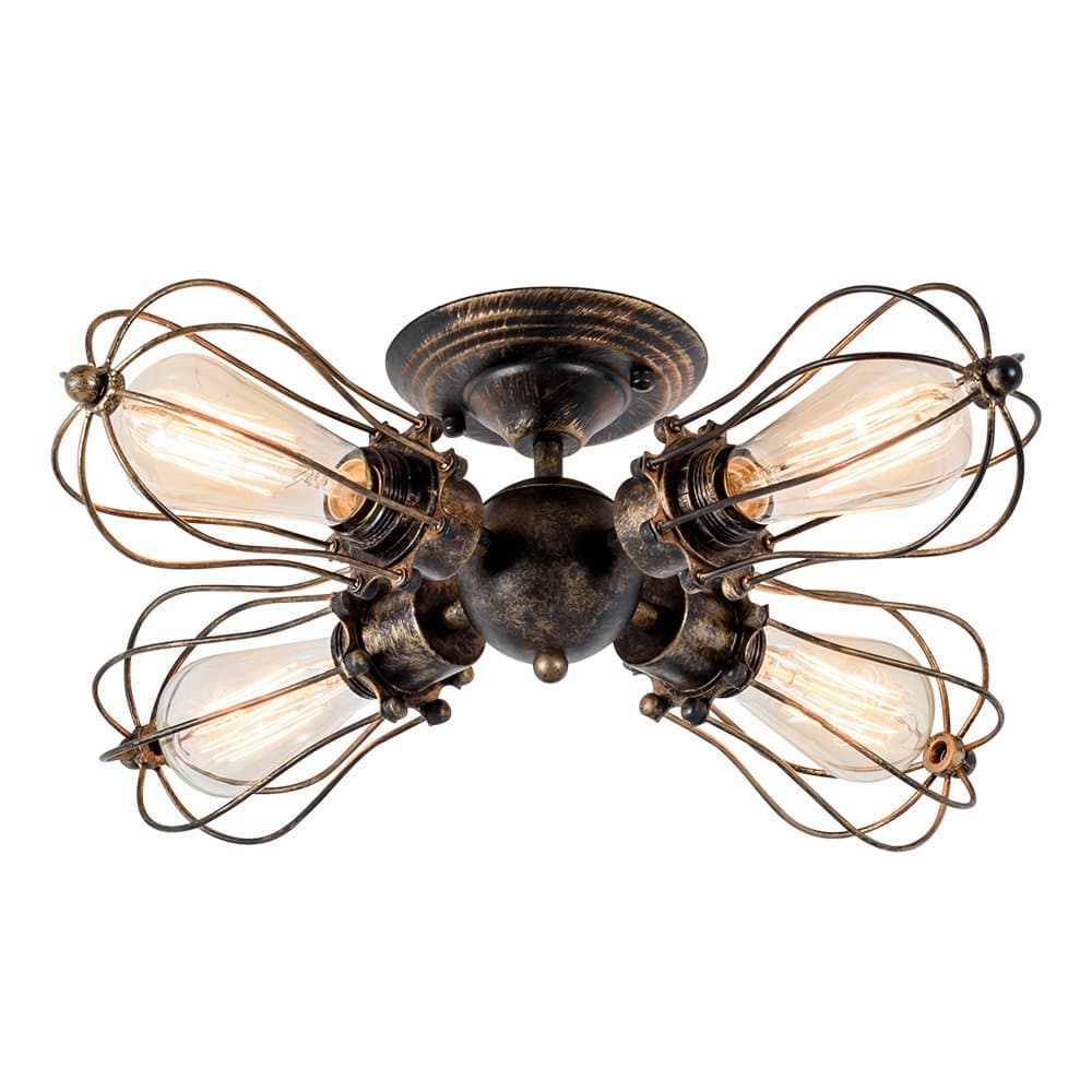 Vintage Ceiling Light Industrial Semi-Flush Mount Ceiling Light Metal Fixtures Painted Finish (with 4 Light) (Bronze)