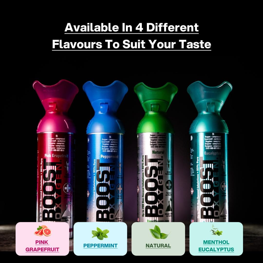 Boost Oxygen Portable Oxygen Cylinder with 95% Oxygen-36L,4x9L Oxygen Canister with Mask for More 600 Inhalations-Portable Oxygen Can(Natural Flavour)