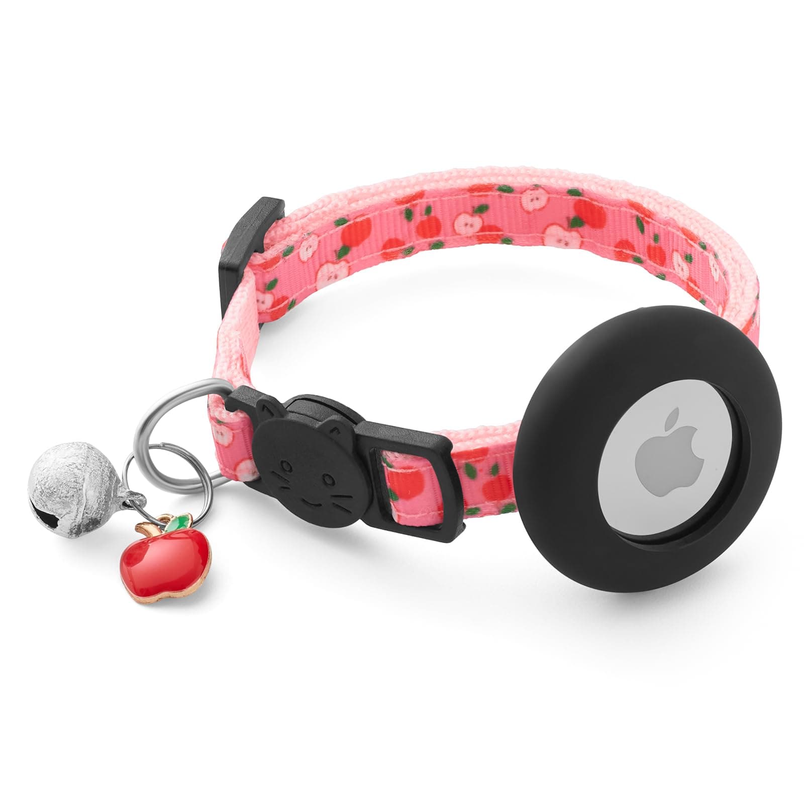 Fruit Airtag Cat Collar Breakaway with Bell,Reflective Kitten Collar with Apple Airtag Cat Collar Holder,Adjustable 7-12In,Safety Buckle for Girl Boy Cats,Pet Supplies,Accessories,Gifts