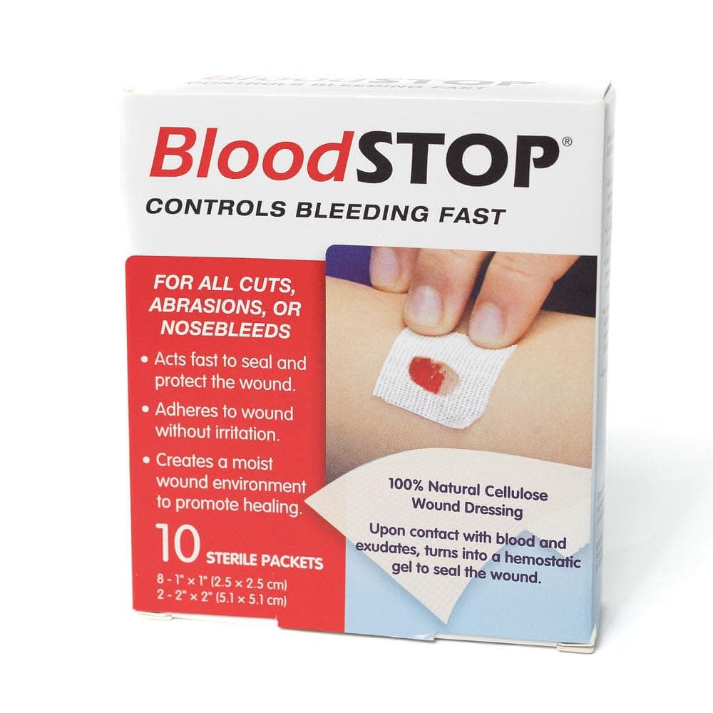 BloodSTOP-Hemostatic Dressing: Controls Bleeding Fast, Natural, Plant-Based Wound Dressing, Cuts, Road Rash, Abrasions, Nosebleeds, Bleeding Control Kit, Stop the Bleed Kit - Safe for All Ages, 10 Ct